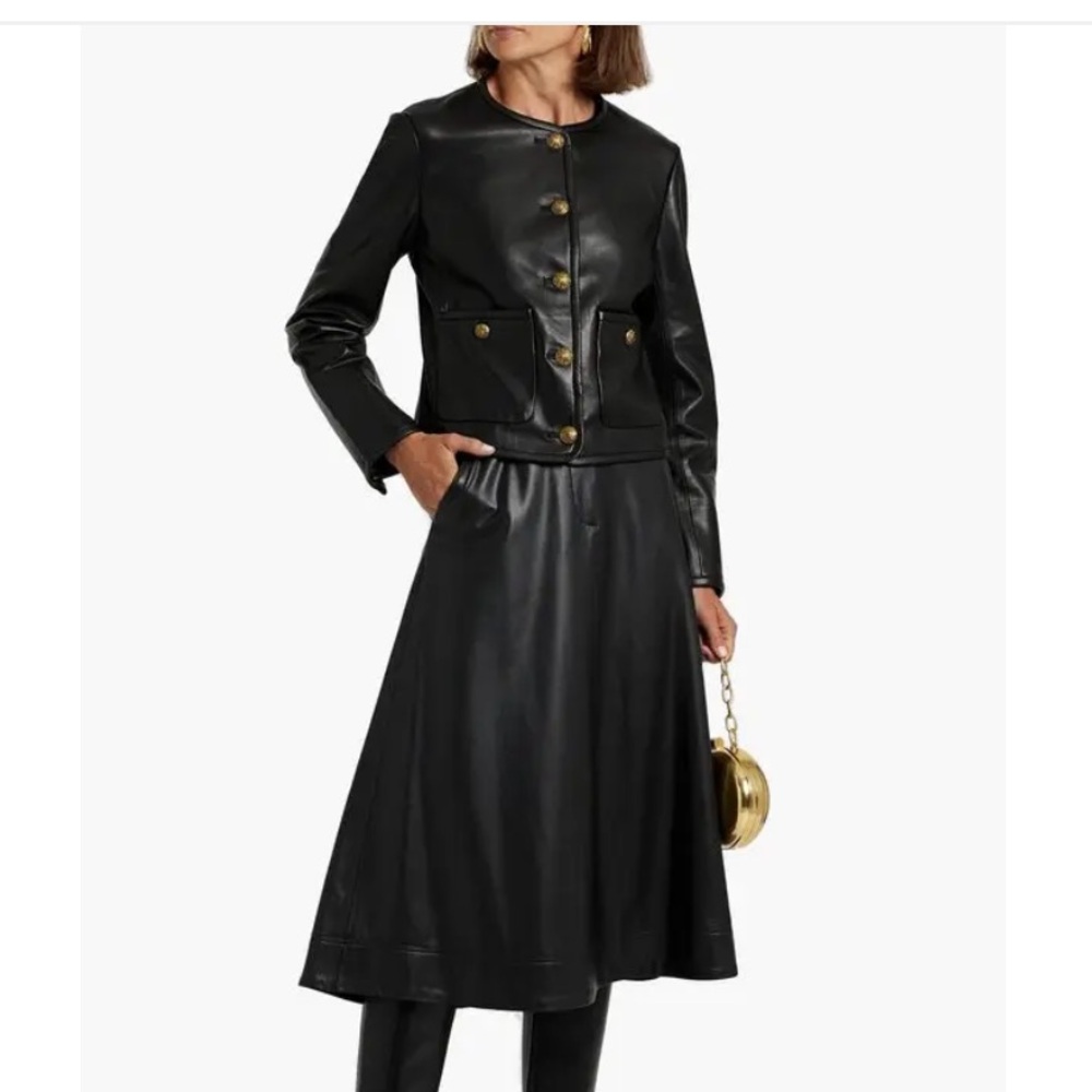 Veronica Beard Louise Faux Vegan Leather A-Line Midi Skirt Black size 8